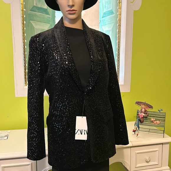 ZARA VELVET SEQUIN BLAZER ZW COLLECTION - Picture 16 of 16